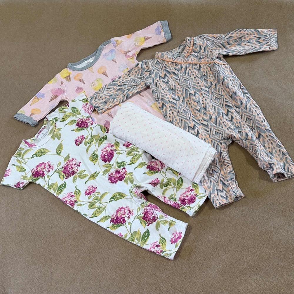 SET OF 3 BABY GIRL ONE PIECE OUTFITS 3-6 M & A GYMBOREE PINK POLKA DOT SWADDLE